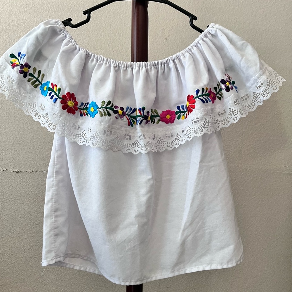 White Off-Shoulder Top with Floral Embroidery
